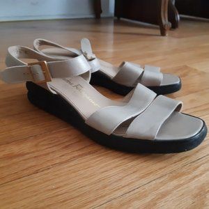 Salvatore Ferragamo Beige Cream Strappy Buckled Sandals